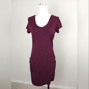 Athleta Plum Purple Short Sleeve Dress | Knee Length | Deep scoop neckline